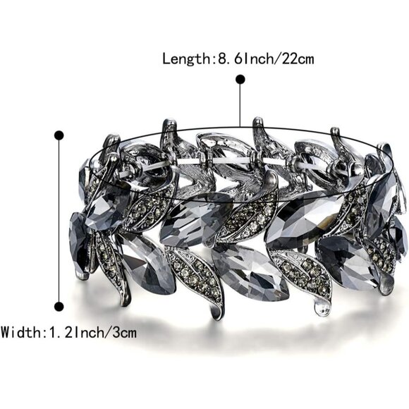 Women's Bridal Crystal Marquise Leaf Stretch Bangle Wedding Jewelry - Picture 5 of 7